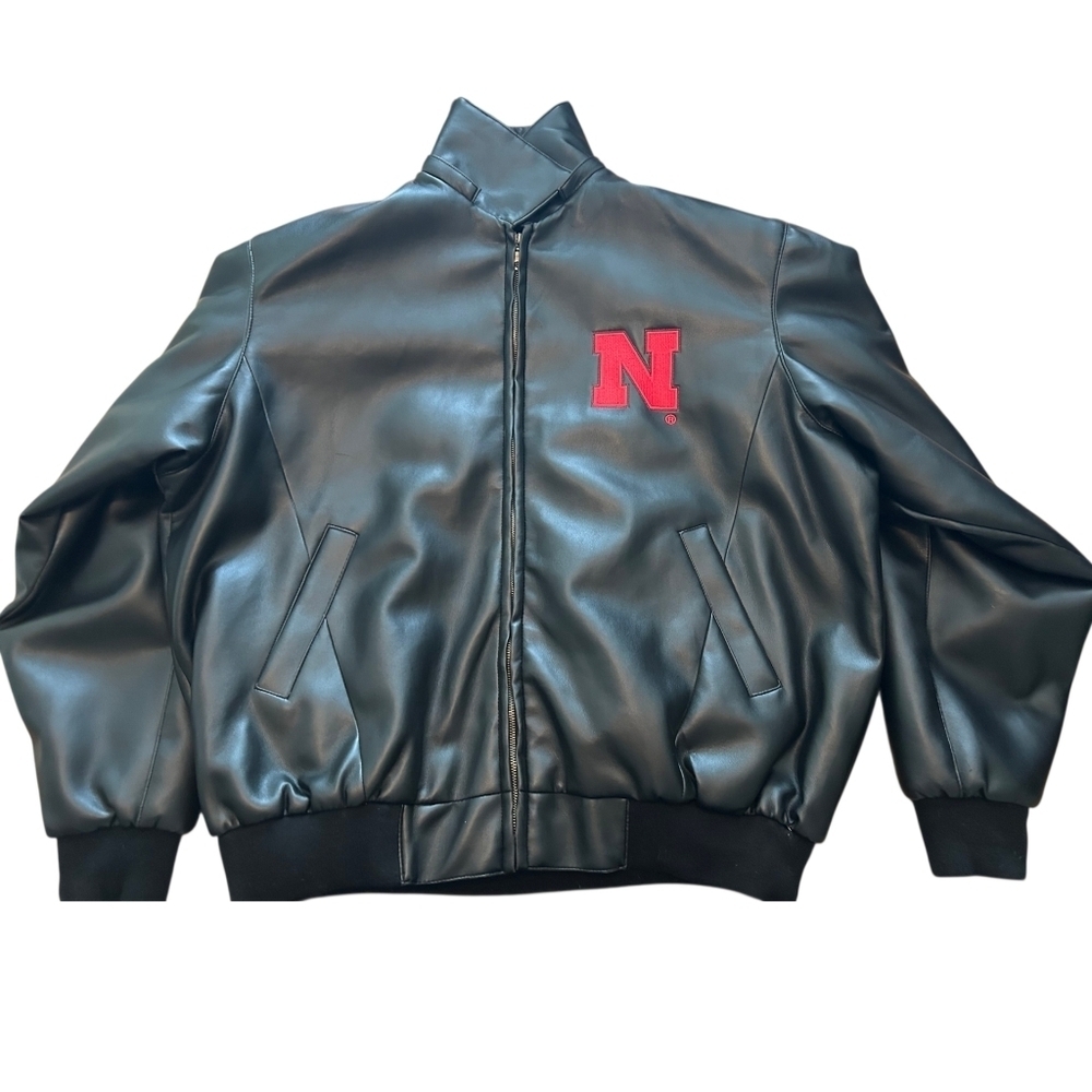 Varsity Black Bomber Jacket with Red Emblem Mens Size 2xT